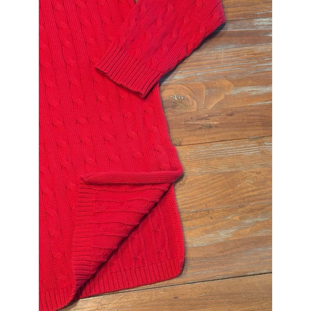 Lauren Ralph Lauren Sweater Womens 1X Red Cable Knit Cotton V Neck Pullover - Picture 4 of 13